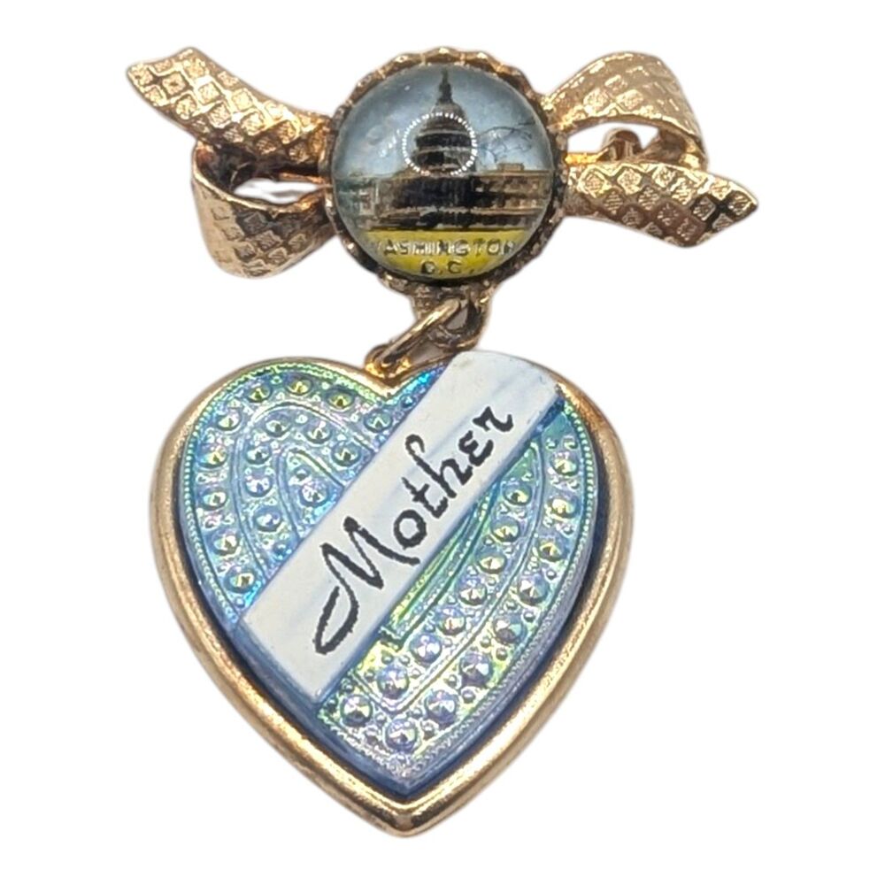 Vintage Mother Brooch Lapel Pin Washington DC Capitol Gold Tone with Rhinestones